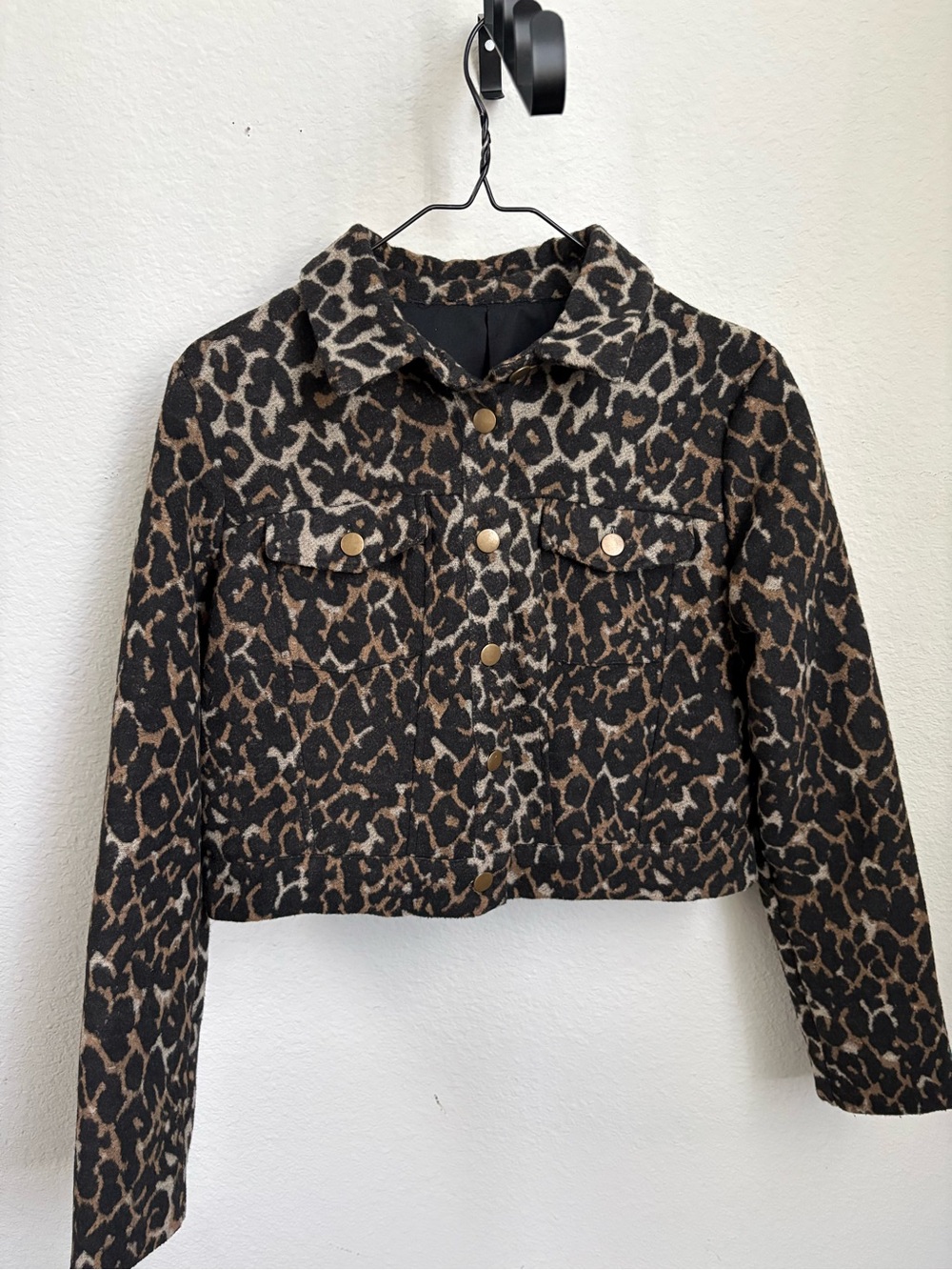 Leopard Print Cropped Jacket - Black & Brown